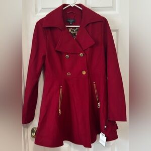 Laundry By Shelli Segal Red Trench Coat with Gold Accents